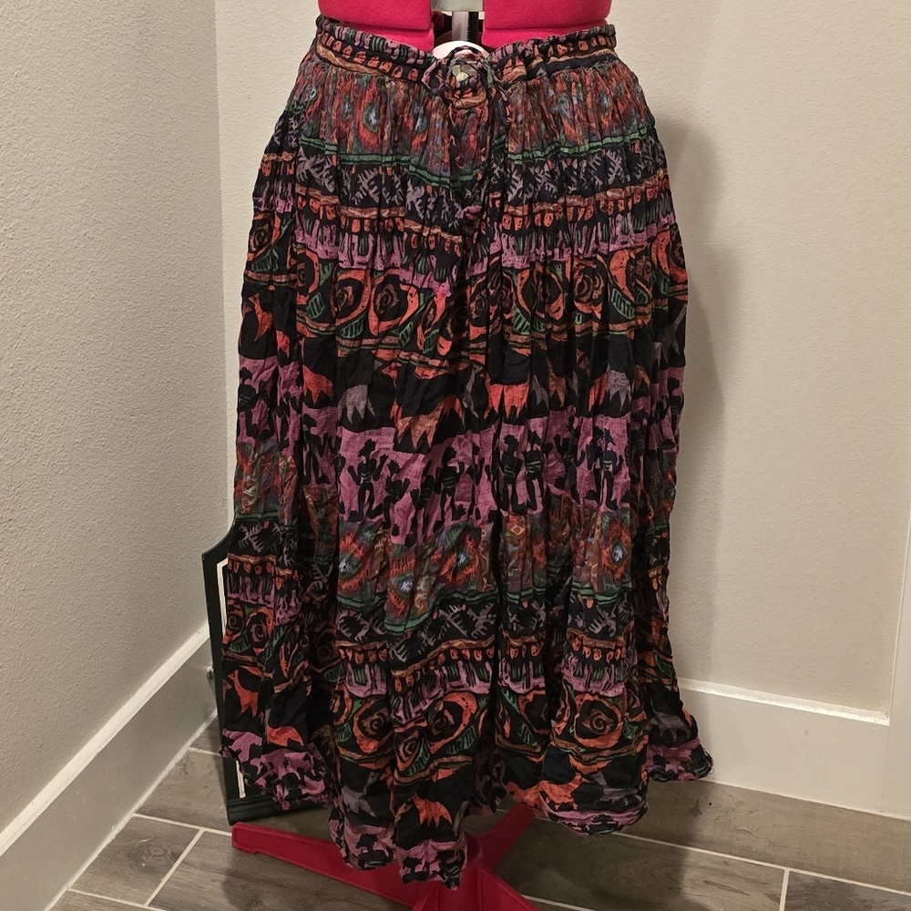 Bohemian Tribal Renfair Multicolor Midi Skirt